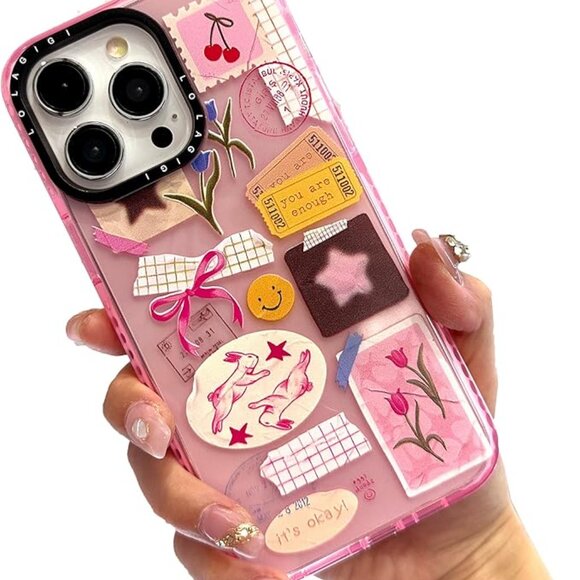 Iphone 16 15 14 13 12 11 XR Cute Pink Scrapbook Aesthetic Trendy Design Case - Picture 2 of 4